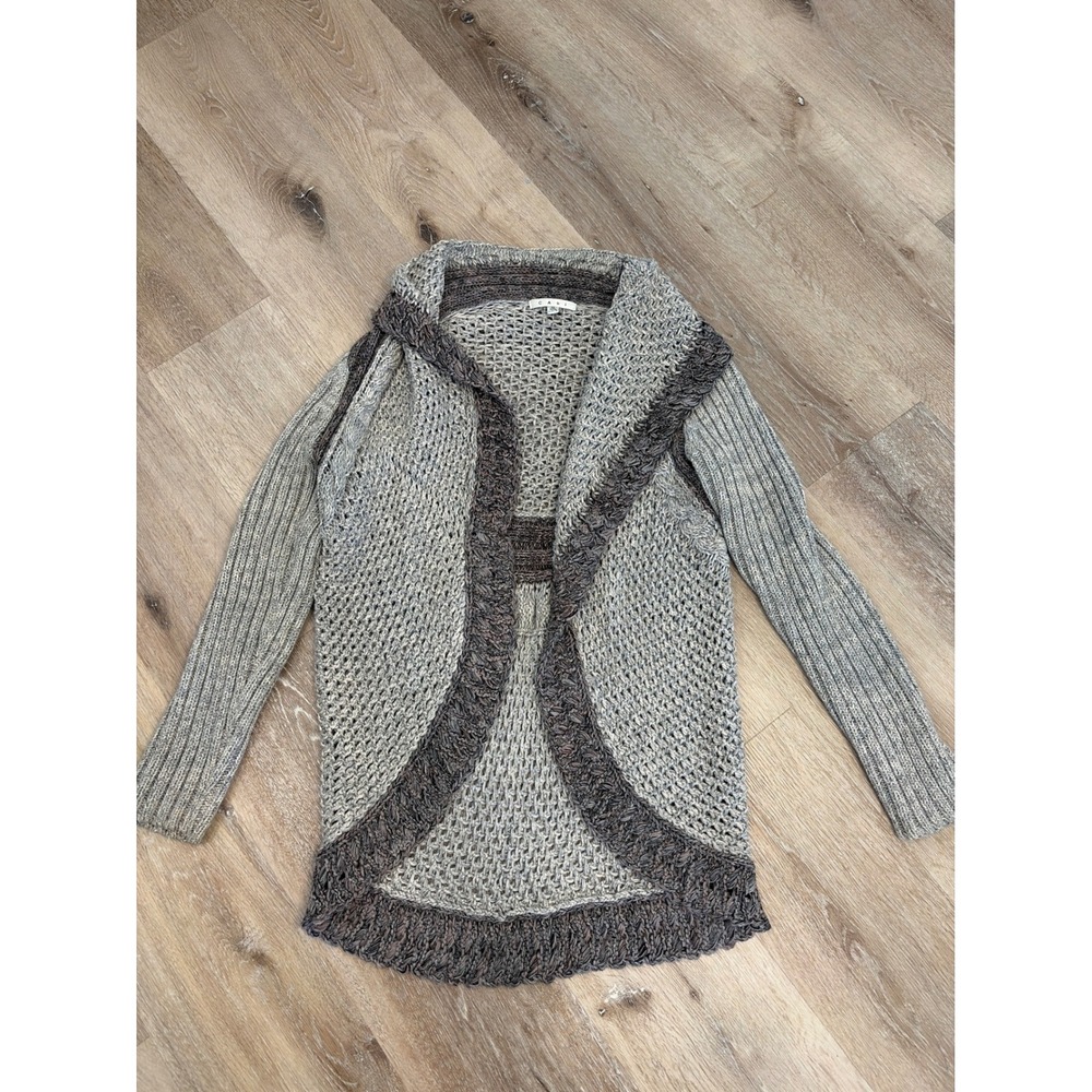 Cabi Womens Grey Brown Mixed Knit Open Front Cardigan Sweater Size M